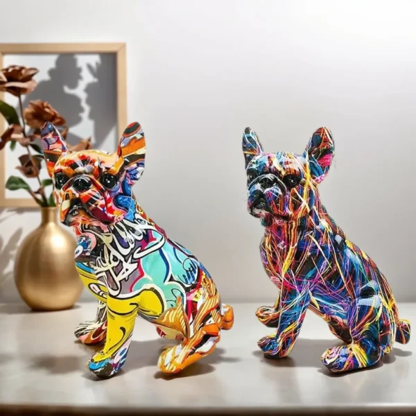 Escultura de Bulldog Francês Colorida