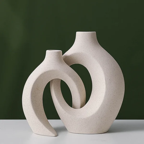 Conjunto de 2 Vasos Cerâmicos Vazados em Estilo Nórdico Moderno