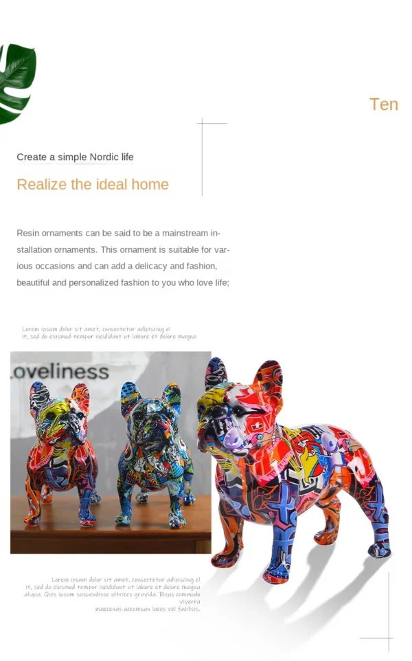 Escultura de Bulldog Francês Colorida