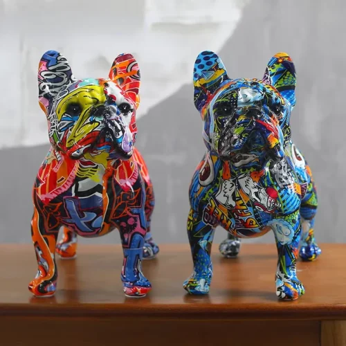 Escultura de Bulldog Francês Colorida