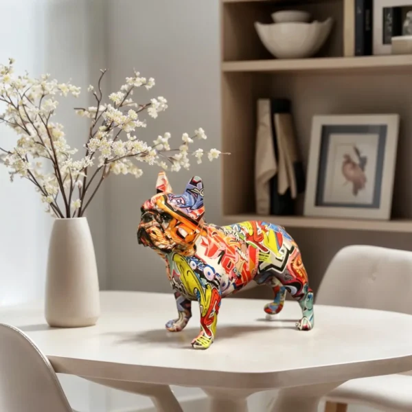 Escultura de Bulldog Francês Colorida