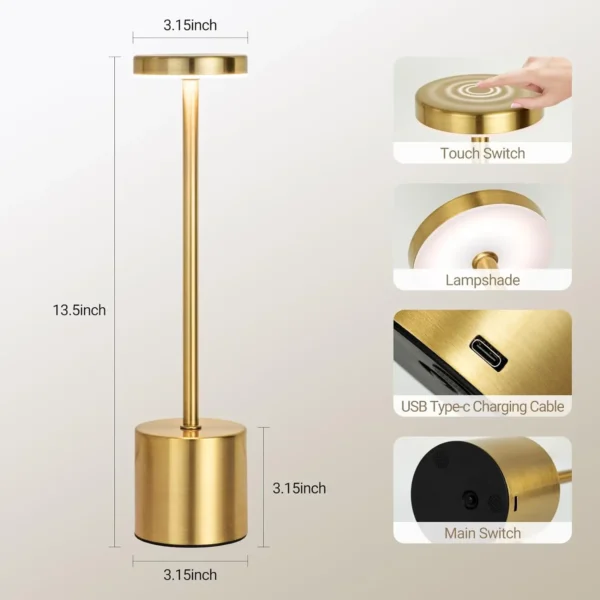 Candeeiro de Mesa LED com Sensor Touch e Bateria Recarregável
